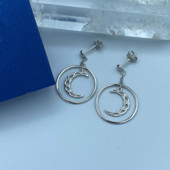 Sterling Silver Celtic Moon Earrings - Picture 3 of 4